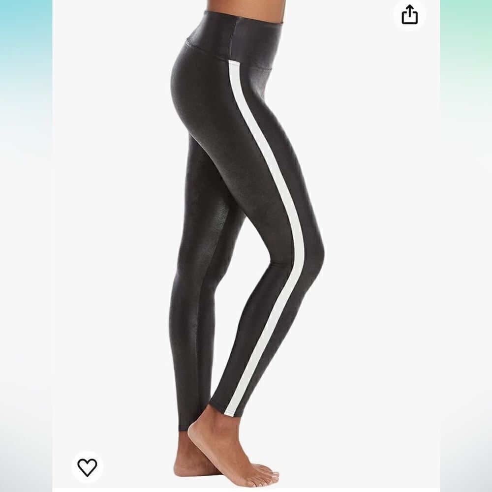 Spanx Black Faux Leather Stripe Leggings | Size S